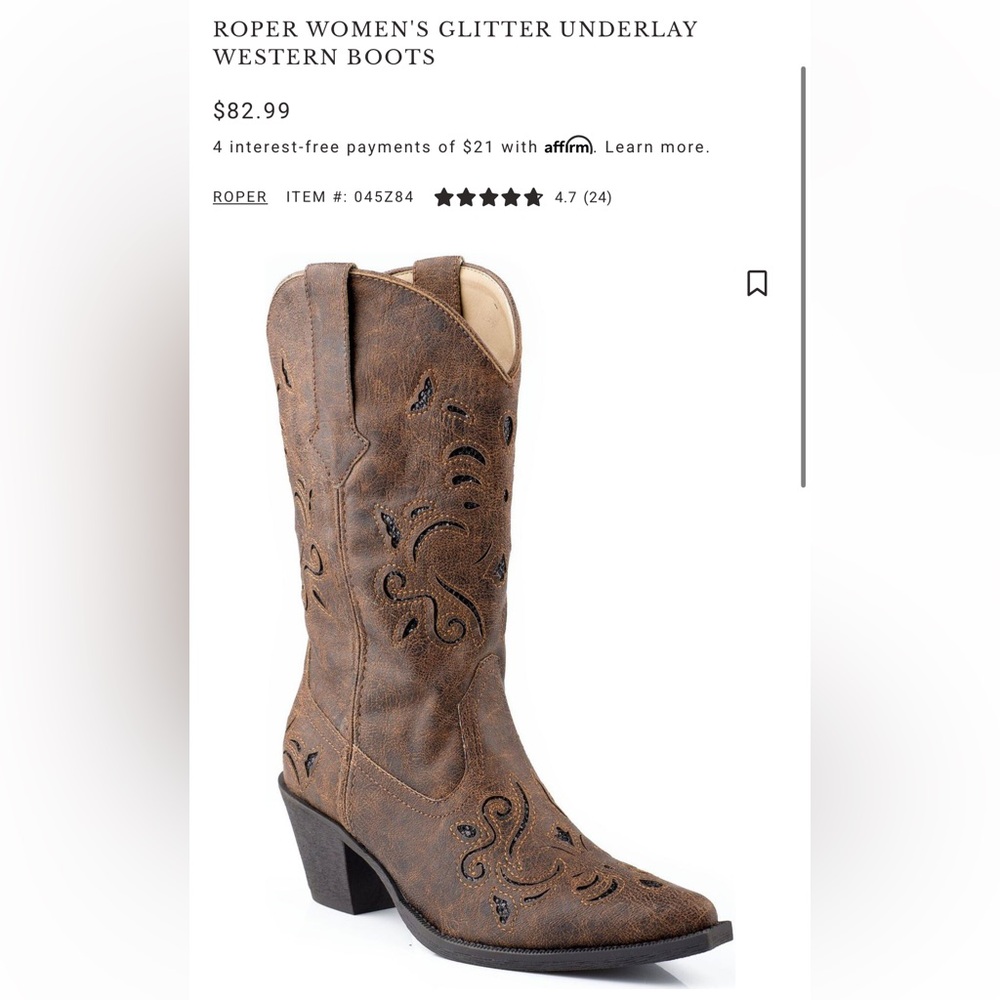 ROPER WOMEN'S GLITTER UNDERLAY WESTERN BOOTS in Brown size 7.5